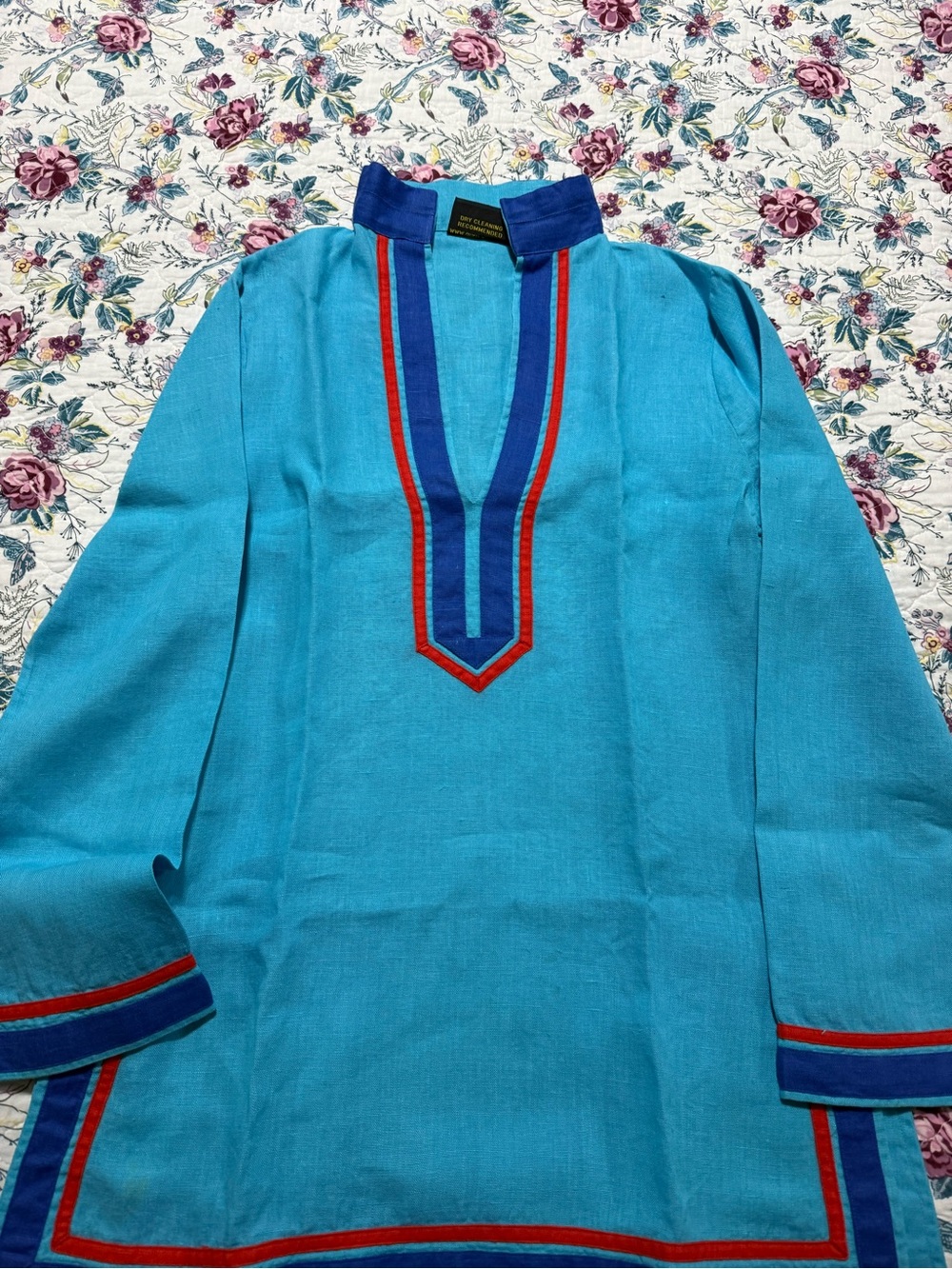 Women's Turquoise Long-Sleeve Tunic with Contrast Trim